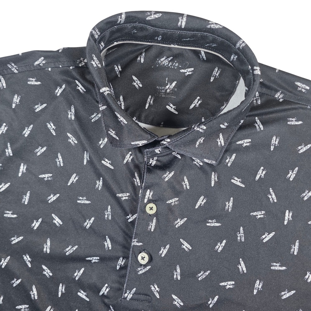 johnnie-O Polo Shirt Mens L Black Airplane Print Exeter JMPO3270